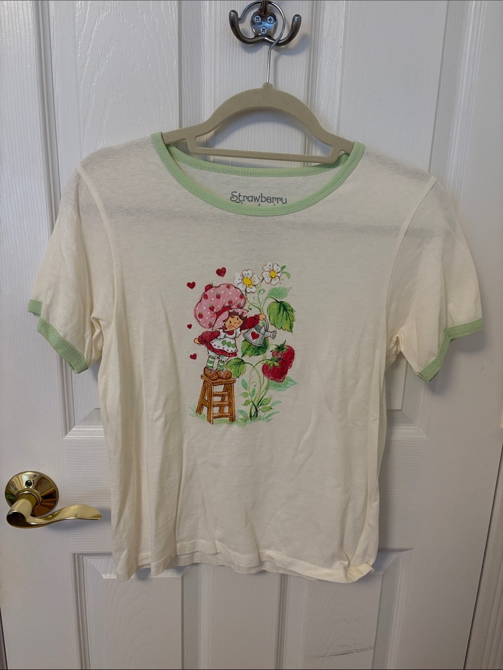 Strawberry Shortcake Cream Tee with Green Trim